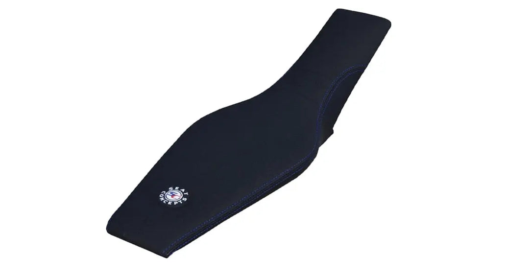 Seat Concepts Komfort-Sitzbank XL Husqvarna FE / TE / FC / TC, Black Sandpaper, Seiten Black Carbon Fiber, Naht blau