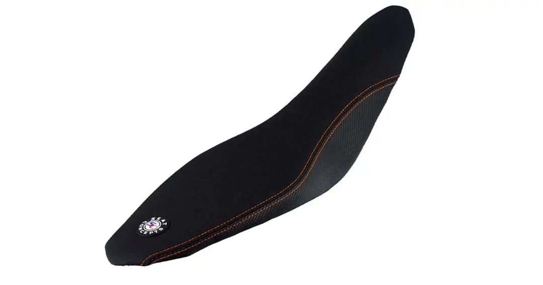 Seat Concepts Komfort-Sitzbank XL KTM EXC-F / EXC / SX-F / SX, Black Sandpaper, Seiten Black Carbon Fiber, Naht orange