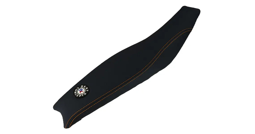 Seat Concepts Komfort-Sitzbank KTM EXC-F / EXC / SX-F / SX, Black Sandpaper, Seiten Black Carbon Fiber, Naht orange