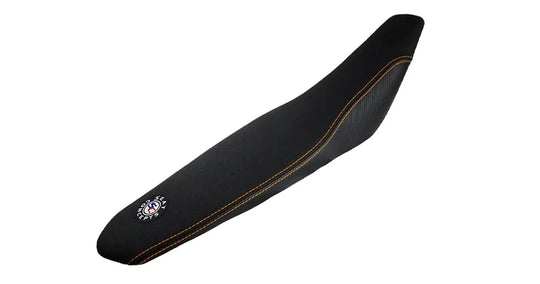 Seat Concepts Komfort-Sitzbank KTM EXC-F / EXC / SX-F / SX, Black Sandpaper, Seiten Black Carbon Fiber, Naht orange