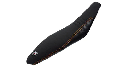 Seat Concepts Komfort-Sitzbank XL KTM EXC-F / EXC / SX-F / SX, Black Sandpaper, Seiten Black Carbon Fiber, Naht orange