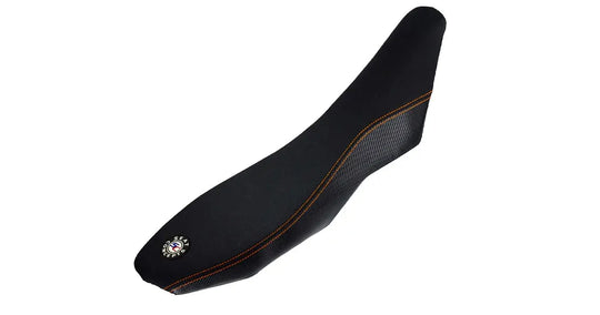 Seat Concepts Komfort-Sitzbank KTM 690 Enduro R / SMC-R, Black Sandpaper, Seiten Black Carbon Fiber, Naht orange