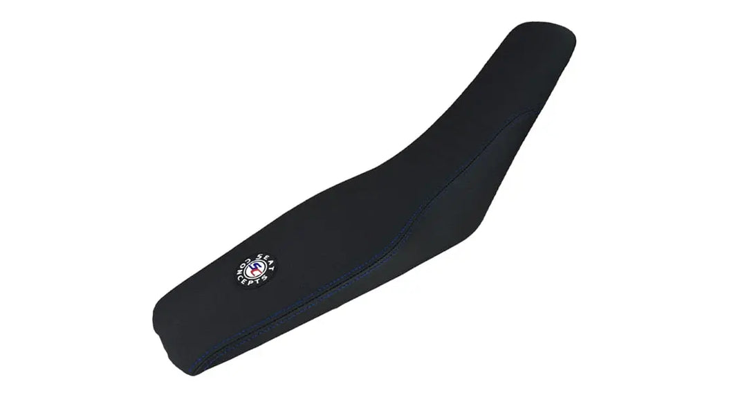 Seat Concepts Komfort Foam &amp; Cover Kit Sherco SE / SEF, Black Sandpaper, Seiten Black Carbon Fiber, Naht blau