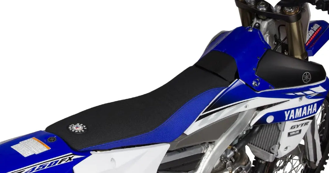 Seat Concepts Komfort-Sitzbank Yamaha YZ250F / YZ450F / WR250F / WR450F, Black Sandpaper, Seiten Cobalt Blue Wire