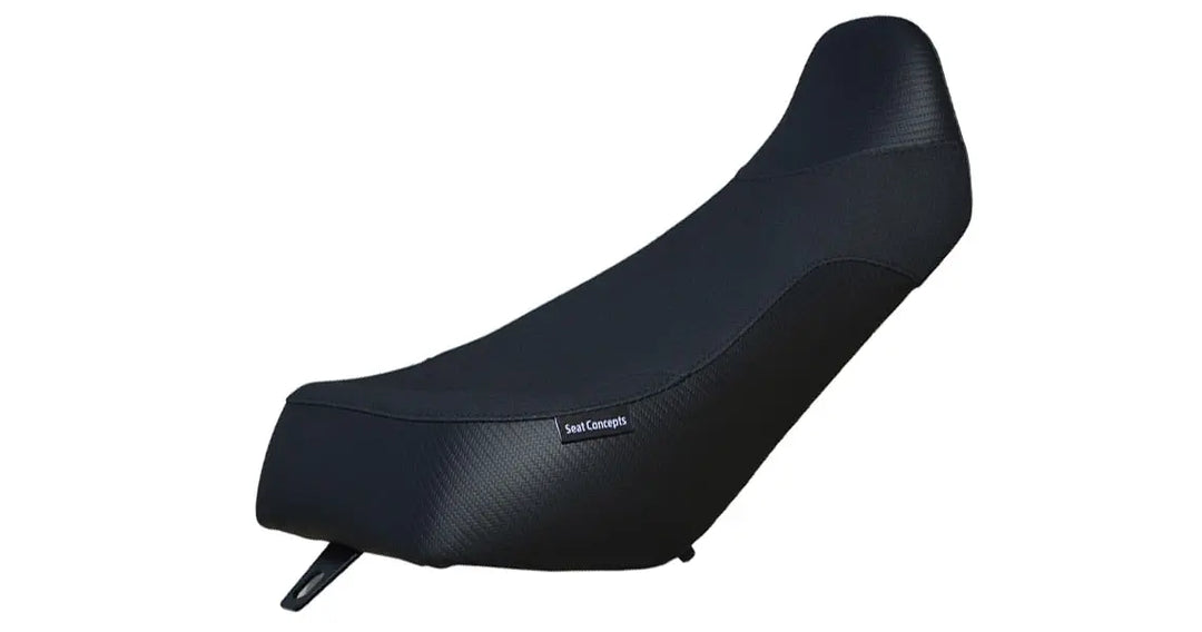 Seat Concepts Komfort Foam &amp; Cover Kit mit Soziusbezug Royal Enfield Himalayan 411, Black Sandpaper, Seiten Black Carbon Fiber