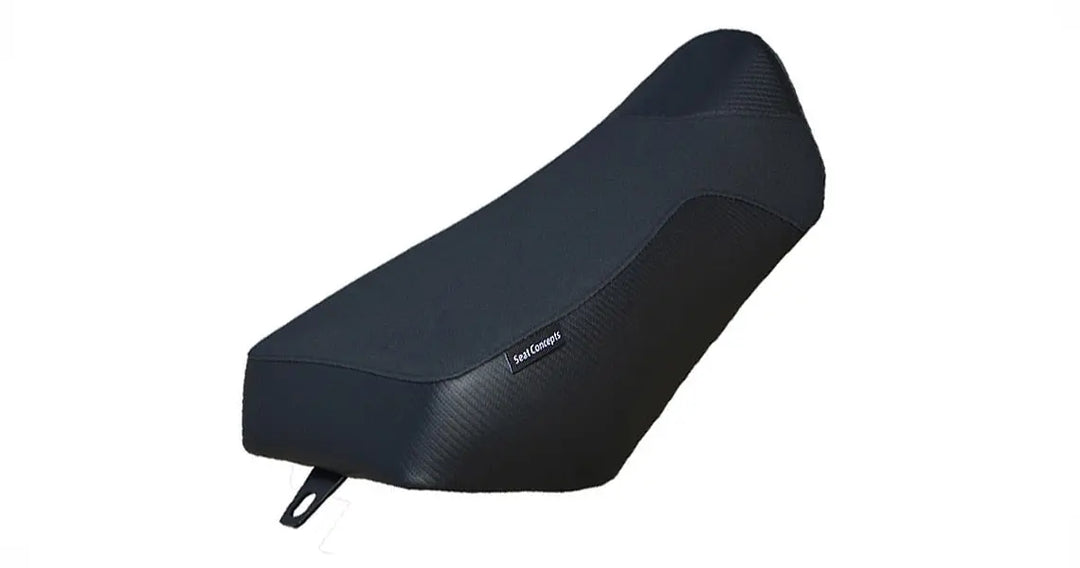 Seat Concepts Komfort Foam &amp; Cover Kit mit Soziusbezug Royal Enfield Himalayan 411, Black Sandpaper, Seiten Black Carbon Fiber